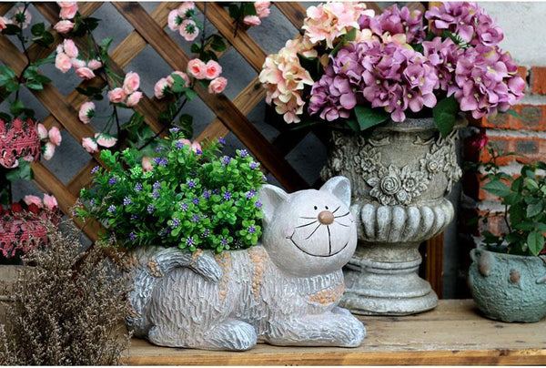 Large Cat Statue, Sitting Cat Flower Pot Statue, Pet Statue for Garden Courtyard Ornaments, Villa Outdoor Decor Gardening Ideas-ArtWorkCrafts.com