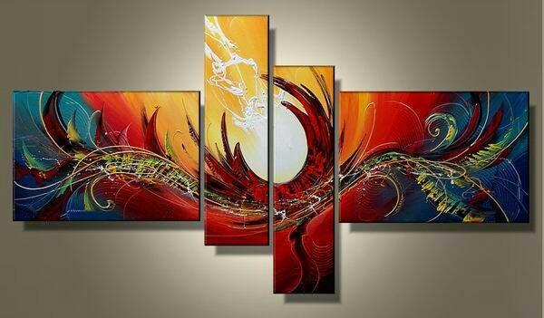 Red Abstract Painting, Large Acrylic Painting on Canvas, 4 Piece Abstract Art, Buy Painting Online, Large Paintings for Living Room-ArtWorkCrafts.com