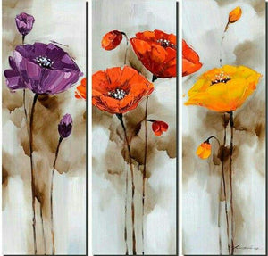 Flower Abstract Art, Bedroom Abstract Painting, 3 Piece Wall Art, Simple Canvas Art, Flower Canvas Paintings, Heavy Texture Canvas Art-ArtWorkCrafts.com
