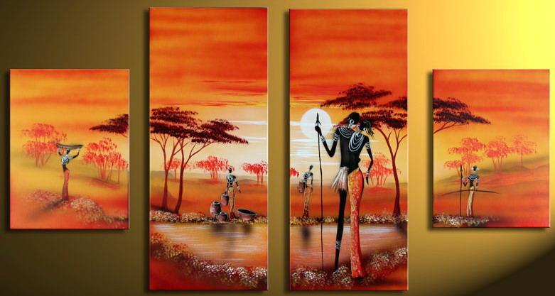 African Painting, Acrylic Wall Art Painting, Living Room Wall Paintings, Hand Painted Canvas Art-ArtWorkCrafts.com