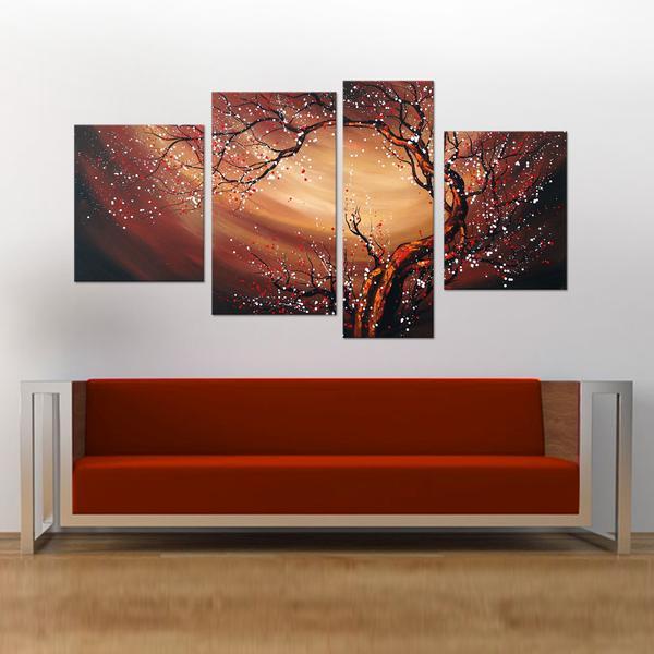Plum Tree Painting, Blooming Flower Tree, Flower Paintings, Wall Art Paintings, Bedroom Canvas Art-ArtWorkCrafts.com