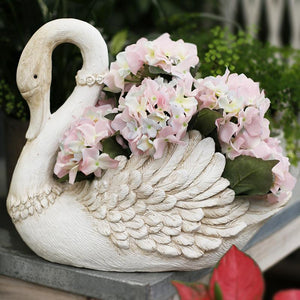 Large White Swan Flower Pot, Animal Statue for Garden Ornament, Swan Lovers Statues, Villa Courtyard Decor, Outdoor Decoration Ideas, Garden Ideas-ArtWorkCrafts.com
