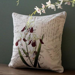 Orchid Flower Cotton and Linen Pillow Cover, Rustic Sofa Pillows for Living Room, Decorative Throw Pillows for Couch-ArtWorkCrafts.com