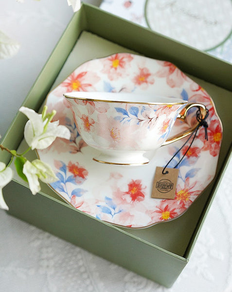 Flower Bone China Porcelain Tea Cup Set, Unique Tea Cup and Saucer in Gift Box,British Royal Ceramic Cups for Afternoon Tea, Elegant Ceramic Coffee Cups-ArtWorkCrafts.com