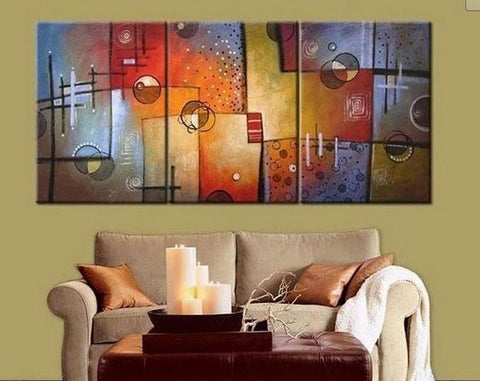 Group Art, Large Oil Painting, Abstract Oil Painting, Living Room Art, Modern Art, 3 Piece Wall Art, Abstract Painting-ArtWorkCrafts.com