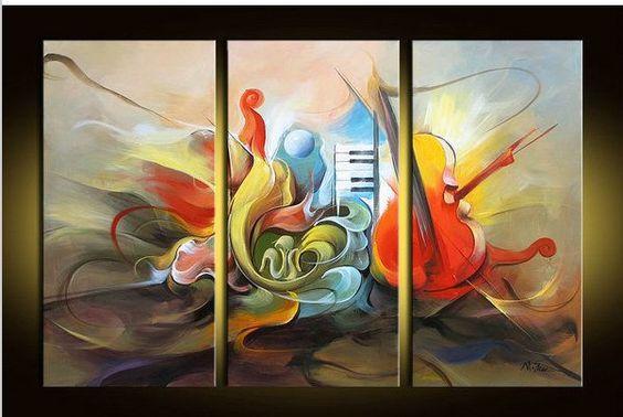 Abstract Painting on Canvas, Music Painting, 3 Piece Painting, Modern Acrylic Paintings, Wall Art Paintings-ArtWorkCrafts.com