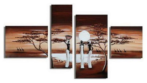 African Sunset Painting, African Painting, Living Room Wall Art, Canvas Art Painting, Landscape Canvas Paintings-ArtWorkCrafts.com