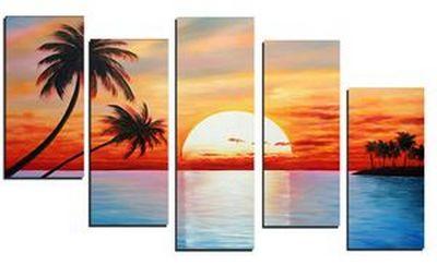 5 Piece Canvas Painting, Beach Palm Tree Sunset Painting, Landscape Canvas Painting, Acrylic Painting for Living Room-ArtWorkCrafts.com