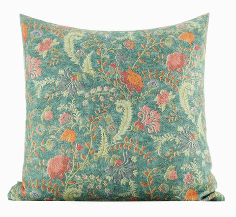 Garden Flowers Pattern Decorative Throw Pillows, Large Green Throw Pillow for Interior Design, Geomeric Contemporary Square Modern Throw Pillows for Couch-ArtWorkCrafts.com