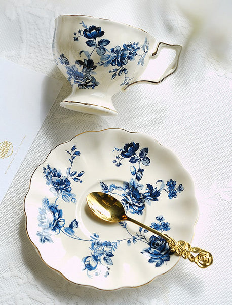 Elegant Vintage Ceramic Coffee Cups for Afternoon Tea, Royal Ceramic Cups, French Style China Porcelain Tea Cup Set, Unique Tea Cup and Saucers-ArtWorkCrafts.com