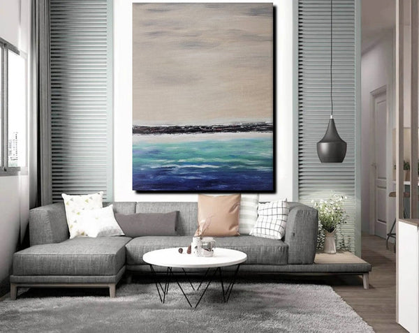 Simple Modern Art, Seascape Canvas Painting, Living Room Wall Art Ideas, Landscape Acrylic Paintings, Large Paintings for Dining Room-ArtWorkCrafts.com