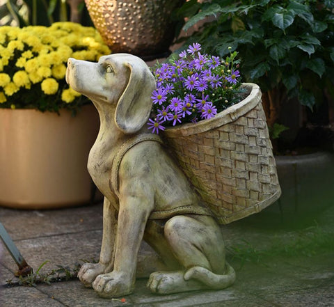 Large Dog Flowerpot, Resin Statue for Garden, Modern Dog Animal Statue for Garden Ornaments, Villa Outdoor Decor Gardening Ideas-ArtWorkCrafts.com