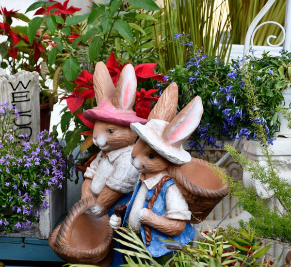 Garden Courtyard Ornaments, Large Rabbit Statue for Garden, Villa Outdoor Decor Gardening Ideas, Bunny Flowerpot, Modern Garden Sculptures-ArtWorkCrafts.com