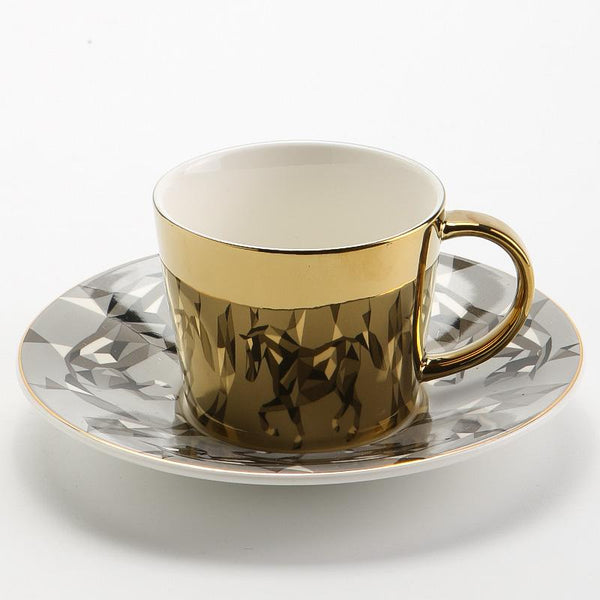 Ceramic Coffee Cup, Large Coffee Cups, Coffee Cup and Saucer Set, Golden Coffee Cup, Silver Coffee Mug, Tea Cup-ArtWorkCrafts.com