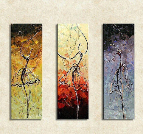 Abstract Painting, Ballet Dancer Painting, Bedroom Wall Art, Canvas Painting, Acrylic Art, 3 Piece Wall Art-ArtWorkCrafts.com