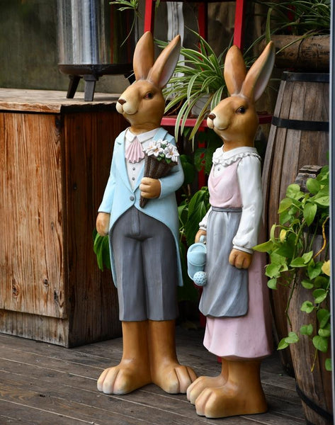 Rabbit Statues, Animal Statue for Garden Ornaments, Extra Large Rabbit Couple Statue, Villa Courtyard Decor, Outdoor Garden Design Ideas, Garden Decoration Ideas-ArtWorkCrafts.com