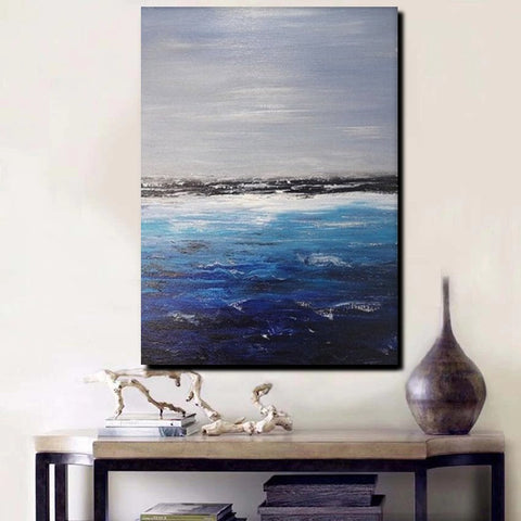 Beach Landscape Painting, Seascape Canvas Painting, Bedroom Wall Art Painting, Landscape Canvas Paintings, Large Paintings for Sale-ArtWorkCrafts.com