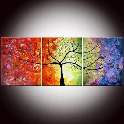3 Piece Canvas Painting, Tree of Life Painting, Simple Modern Art, Acrylic Painting for Living Room, Large Paintings for Sale-ArtWorkCrafts.com