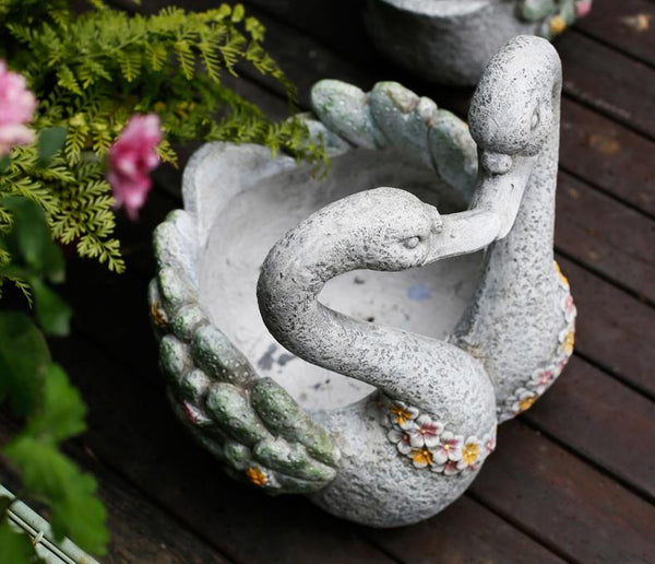Extra Large Animal Statue for Garden Ornament, Swan Lovers Flower Pot, Swan Lovers Statues, Villa Courtyard Decor, Outdoor Decoration Ideas, Garden Ideas-ArtWorkCrafts.com