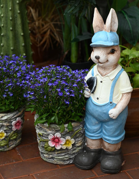 Garden Courtyard Ornament, Villa Outdoor Decor Gardening Ideas, Large Rabbit Lovers Statue for Garden, Bunny Flowerpot, Modern Garden Sculptures-ArtWorkCrafts.com