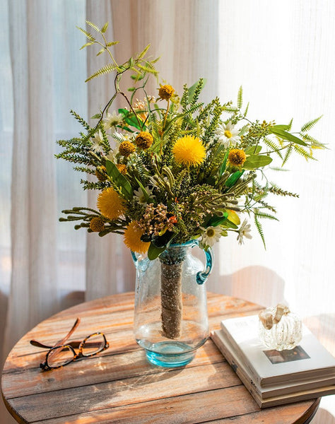 Beautiful Modern Artificial Flowers for Dining Room Table, Dandelion, Wheat Branch, Eucalyptus Globulus, Unique Flower Arrangement for Home Decoration-ArtWorkCrafts.com