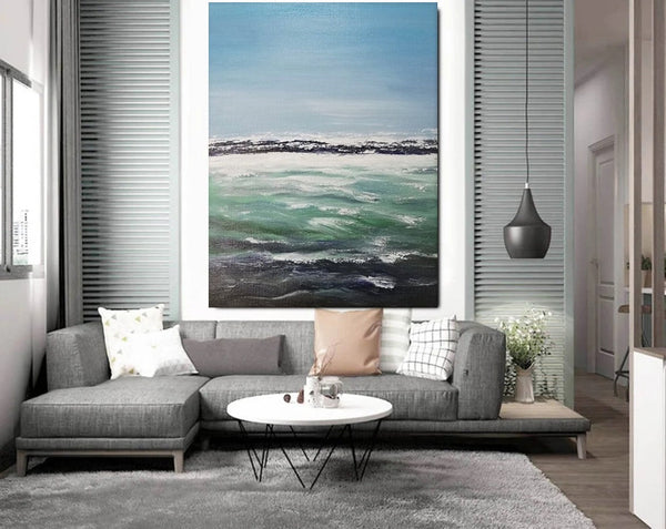 Original Landscape Paintings, Seashore Painting, Living Room Wall Art Paintings, Large Original Paintings, Hand Painted Artwork-ArtWorkCrafts.com