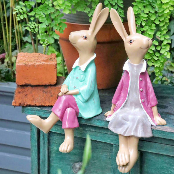 Sitting Rabbit Lovers Statue for Garden, Beautiful Garden Courtyard Ornaments, Villa Outdoor Decor Gardening Ideas, Unique Modern Garden Sculptures-ArtWorkCrafts.com