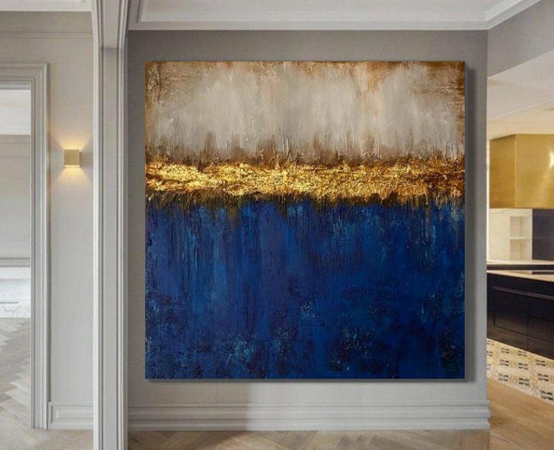 Modern Paintings, Blue Acrylic Painting, Bedroom Wall Painting, Hand Painted Canvas Art, Modern Paintings for Office, Large Wall Art Ideas for Study Room-ArtWorkCrafts.com
