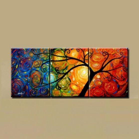 Canvas Painting, Abstract Art Painting, 3 Piece Canvas Art, Tree of Life Painting, Large Group Painting-ArtWorkCrafts.com