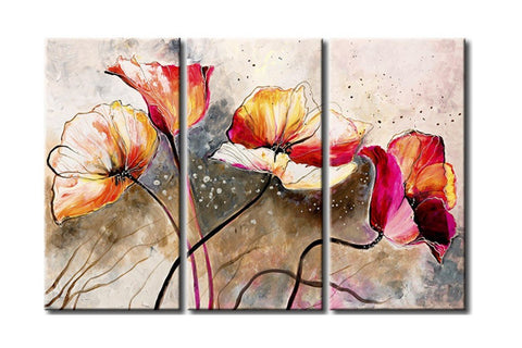 Flower Paintings, 3 Piece Wall Painting, Modern Contemporary Paintings, Acrylic Flower Paintings, Wall Art Paintings-ArtWorkCrafts.com