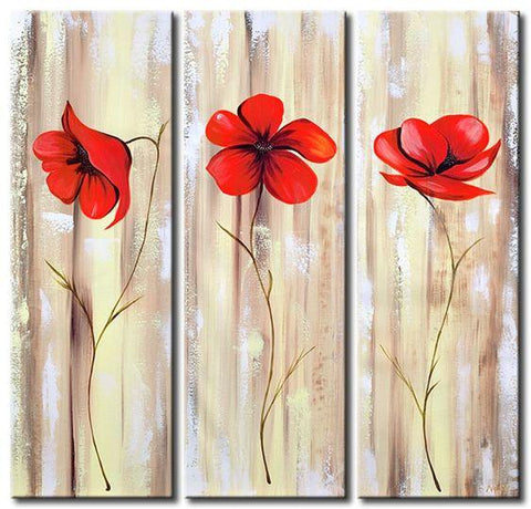 Red Flower Painting, Acrylic Flower Paintings, Acrylic Wall Art Painting, Modern Contemporary Paintings-ArtWorkCrafts.com