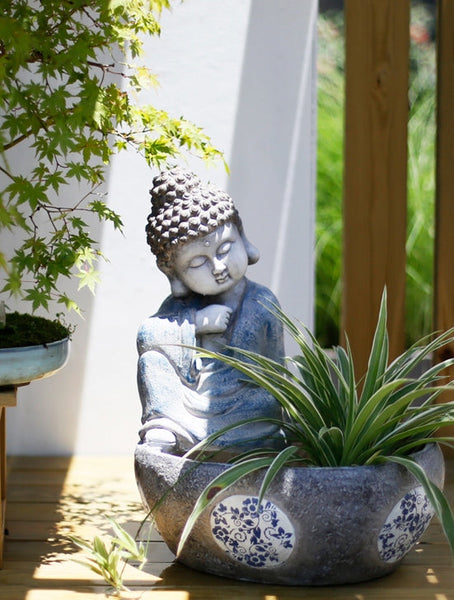 Sitting Buddha Flowerpot, Buddha Statue, Garden Decor Ideas, Large Figure Statue for Garden Ornaments, Villa Courtyard Decor, Outdoor Decoration Ideas-ArtWorkCrafts.com