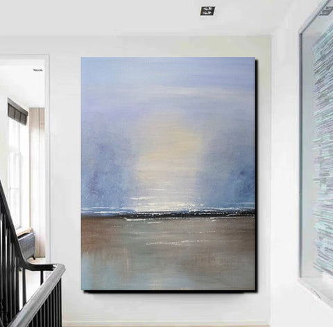Study Room Wall Art Painting, Abstract Landscape Painting, Seascape Canvas Painting, Hand Painted Artwork, Large Paintings on Canvas-ArtWorkCrafts.com