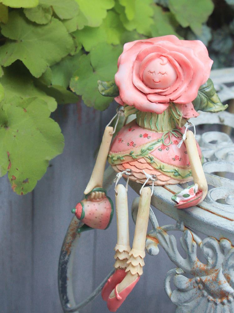 Creative Flower Rose Fairy Statue for Garden, Beautiful Garden Courtyard Ornaments, Villa Outdoor Decor Gardening Ideas, Unique Modern Garden Sculptures-ArtWorkCrafts.com