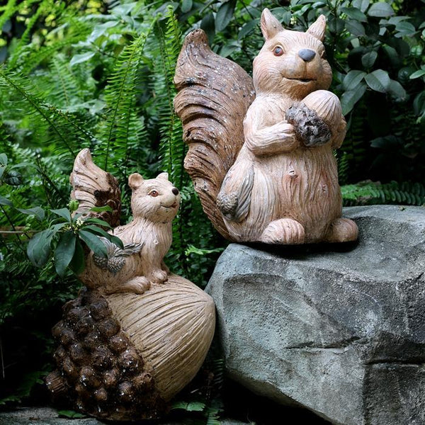Large Squirrel with Pine Cones Statue for Garden, Animal Statue for Garden Ornament, Villa Outdoor Decor Gardening Ideas-ArtWorkCrafts.com
