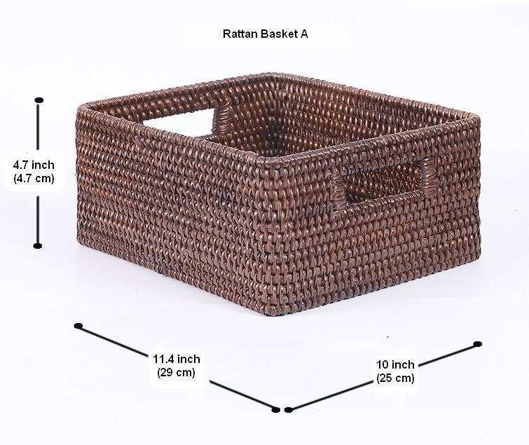 Rectangular Storage Baskets, Storage Baskets for Kitchen, Large Brown Woven Storage Baskets, Storage Baskets for Shelves-ArtWorkCrafts.com