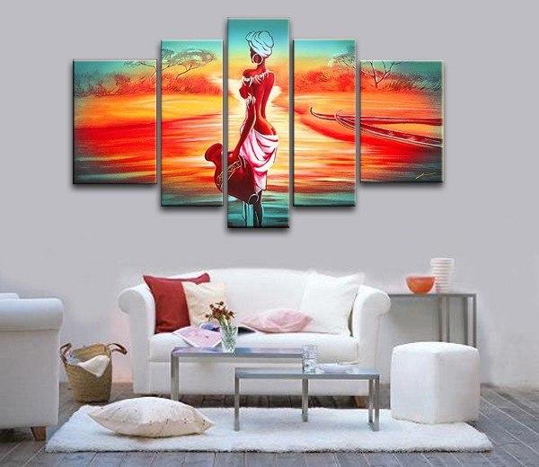 Extra Large Wall Art, African Woman Sunset Painting, Bedroom Canvas Painting, Buy Art Online-ArtWorkCrafts.com