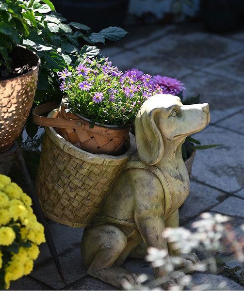 Large Dog Flowerpot, Resin Statue for Garden, Modern Dog Animal Statue for Garden Ornaments, Villa Outdoor Decor Gardening Ideas-ArtWorkCrafts.com