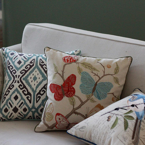Beautiful Embroider Butterfly Cotton and linen Pillow Cover, Decorative Throw Pillows, Decorative Sofa Pillows, Decorative Pillows for Couch-ArtWorkCrafts.com