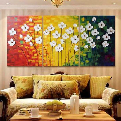 Flower Paintings, Acrylic Flower Painting, 3 Piece Wall Art, Palette Knife Painting, Texture Artwork-ArtWorkCrafts.com
