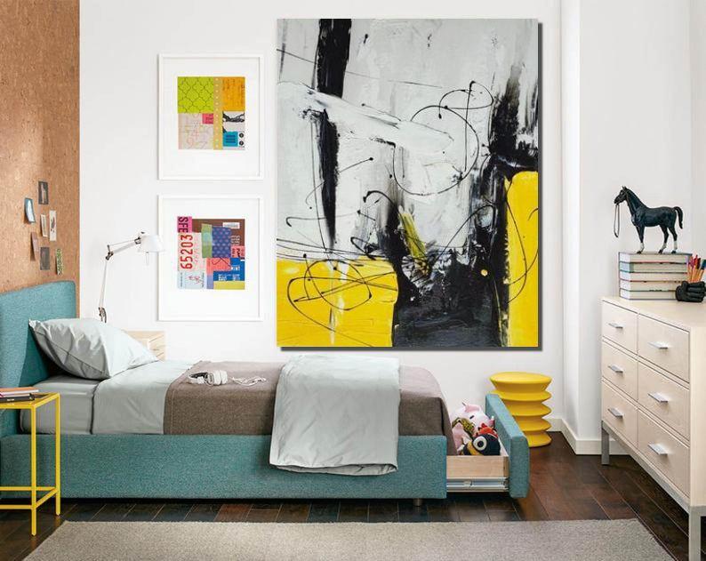 Large Modern Canvas Painting, Contemporary Modern Artwork, Wall Art for Bedroom, Hand Painted Wall Art Painting-ArtWorkCrafts.com