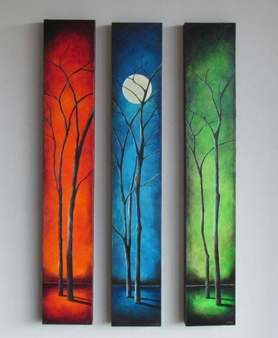Tree Painting, Moon Painting, Hand Painted Canvas Painting, Bedroom Wall Art Painting, Acrylic Artwork-ArtWorkCrafts.com