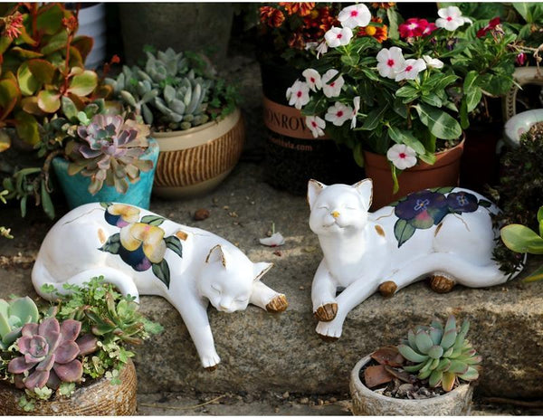 Lovely Cat Statue for Garden Ornament, Sleeping Cats Resin Statues, Garden Courtyard Decoration, Villa Outdoor Decor Gardening Ideas, House Warming Gift-ArtWorkCrafts.com
