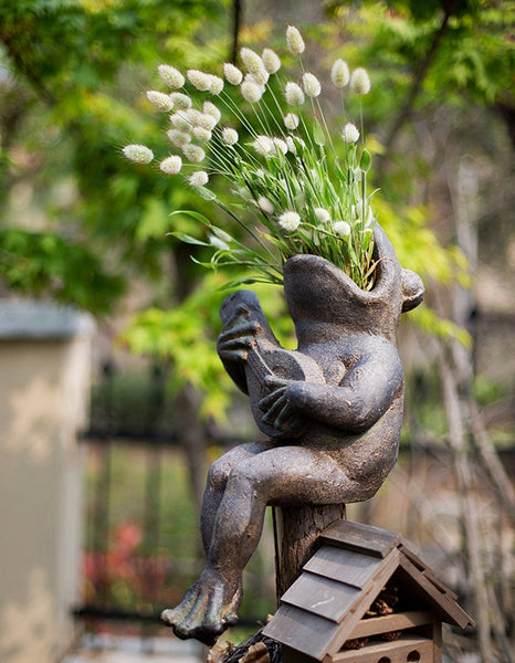 Garden Animal Statues, Unique Modern Garden Sculptures, Frog Flowerpot for Garden Decoration, Beautiful Cute Frog Statues, Creative Villa Outdoor Gardening Ideas-ArtWorkCrafts.com