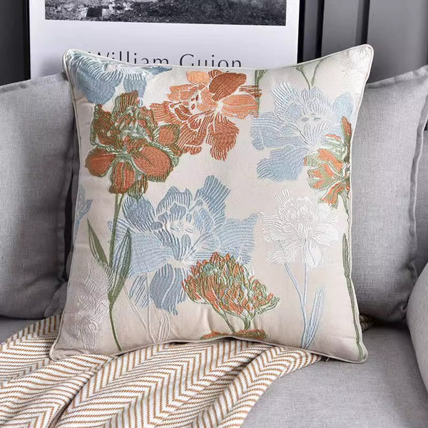Decorative Sofa Pillows for Couch, Embroider Flower Cotton Pillow Covers, Cotton Flower Decorative Pillows, Farmhouse Decorative Pillows-ArtWorkCrafts.com