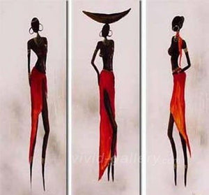 African Woman Painting, Canvas Painting, Abstract Art, Abstract Painting, Acrylic Art, 3 Piece Wall Art-ArtWorkCrafts.com