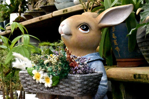 Garden Ornaments, Large Rabbit Statues for Garden, Bunny Flowerpot, Villa Outdoor Gardening Ideas, Modern Animal Garden Sculptures-ArtWorkCrafts.com