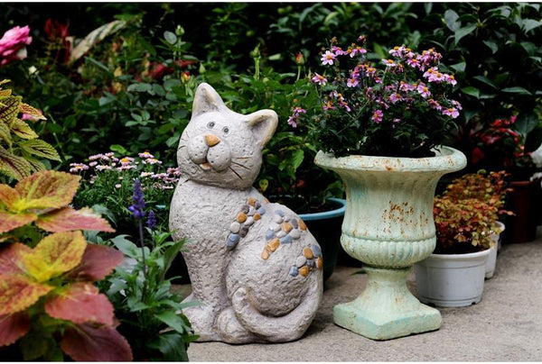 Large Lovely Cat Statue for Garden Courtyard Ornament, Animal Statue, Villa Outdoor Decor Gardening Ideas-ArtWorkCrafts.com