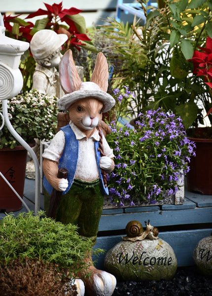 Garden Courtyard Ornaments, Large Rabbit Statue for Garden, Villa Outdoor Decor Gardening Ideas, Bunny Flowerpot, Modern Garden Sculptures-ArtWorkCrafts.com