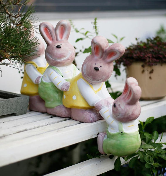 Lovely Rabbits Statues, Cute Rabbits in the Garden, Animal Resin Statue for Garden Ornament, Outdoor Decoration Ideas, Garden Ideas-ArtWorkCrafts.com